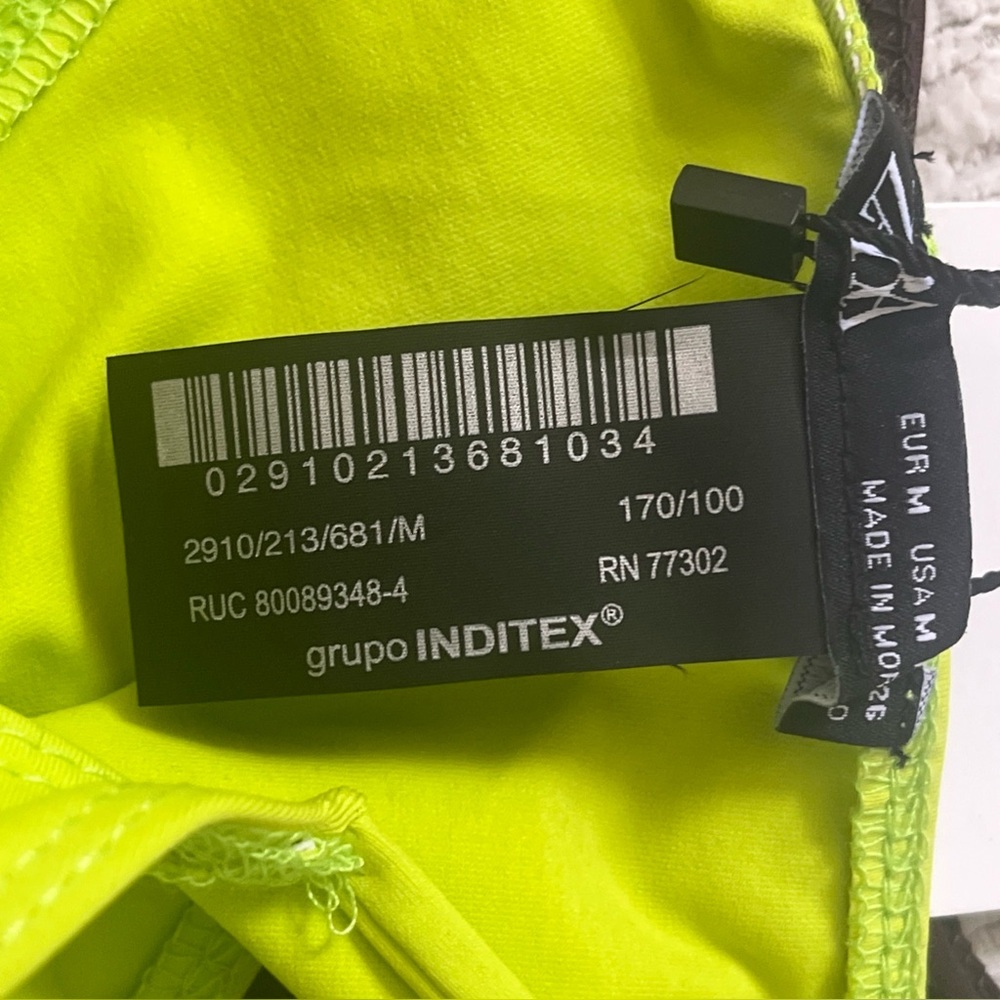 NWT Zara Double Bikini Bottom Swim Suit Size Medium Brown Neon Green Vacation - Picture 7 of 11